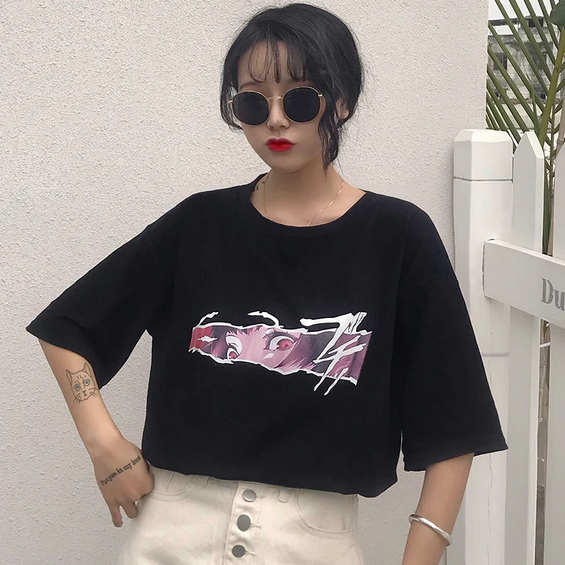 

Women's Summer Tshirts Japan Ulzzang Lovely Loose Harajuku Bf Anime Print Female Sweet Ins Chic Tshirt For Women Korean Lady