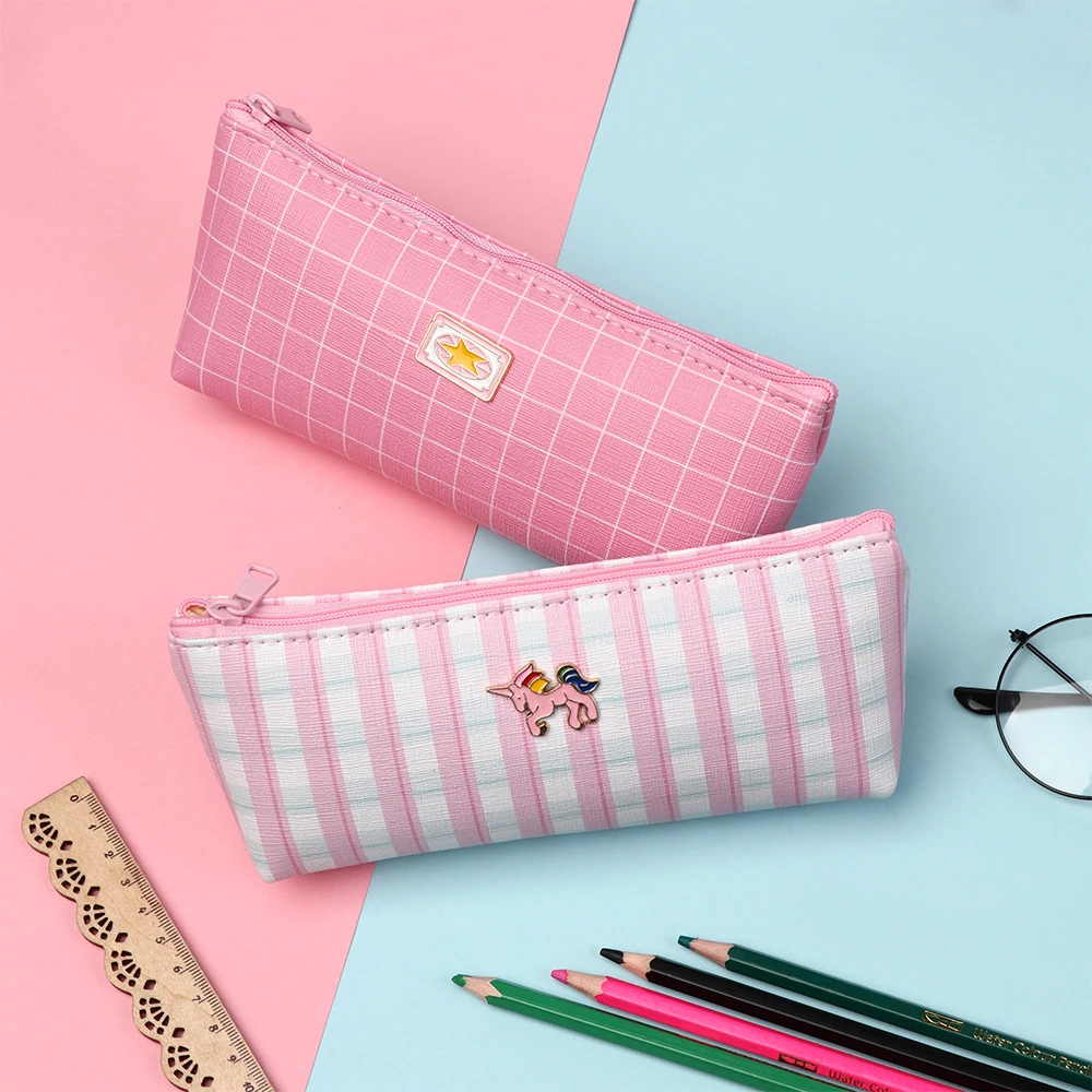 

1PC Pink Plaid Makeup Bag Pouch Women Girl Fashion Unicorn Printed Cosmetic Bag Flamingos Plaid Waterproof Zip Box Bag