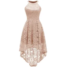 2019 New Fashion Women Girls Floral Lace Dress Halter Hi-low Hem Midi Dress Vintage Gowns Cocktail Formal Wedding Party Dress halter neck overlap high low hem dress
