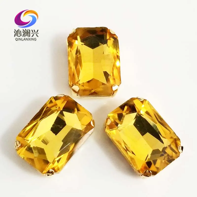 

Golden yellow Rectangle shape Glass Crystal sew on stones,golden bottom claw rhinstone,Diy/Clothing accessories SWCG19
