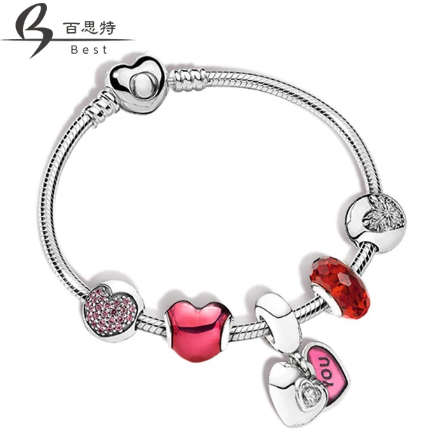 

BEST 100% 925 Sterling Silver ZT0186 New 1:1 Heart Rhyme String Jewelry Fashion Bracelet Set Women Charming Gift Jewelry