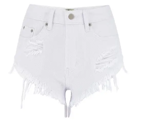 Летние новые женские шорты с высокой талией чистые белые тонкие джинсовые шорты необработанные края кисточки рваные джинсы женские модные шорты D105 - Цвет: White