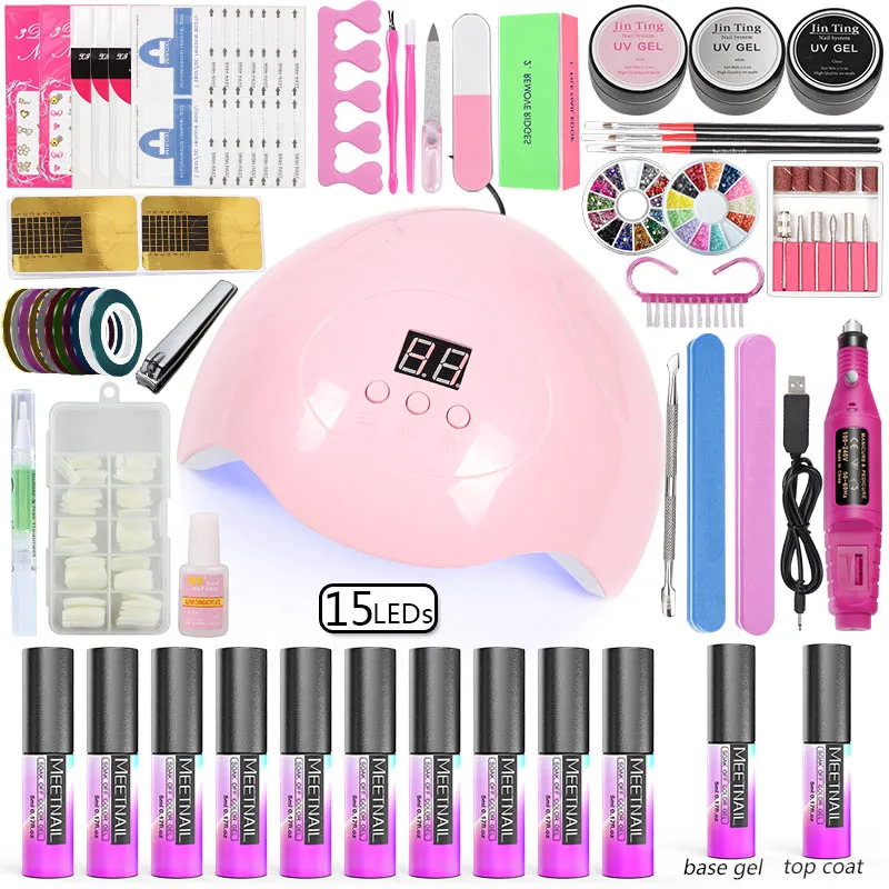 

Acrylic Nail Kit Manicure Tools Dryer 10 Color Gel Polish Builder Extension Set Acrylic Kit Base Top Nail Art Tools Pedicure Set