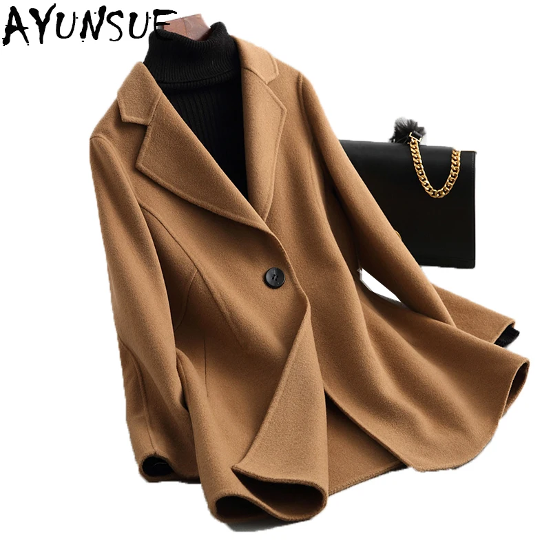 Mode Outwear Slim Long Manteau Nouveau Feminino Inverno Hiver dark Lx2094 Fit Chaud Automne Tan navy Revers Femmes Light Laine Coffee 2018 Casaco Pardessus nO84xAzF4