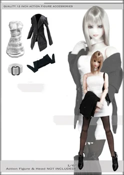 

1/6 Women's Coat Dress Stockings Neck Collar Clothes Set for 12''Bodies