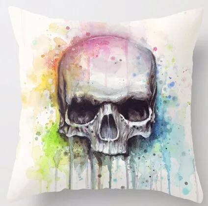 

Personalized Fashionable Skull Watercolor Stylish Funny Skeleton Nice Home Decorative Square Zippered Skull Throw Pillowcases