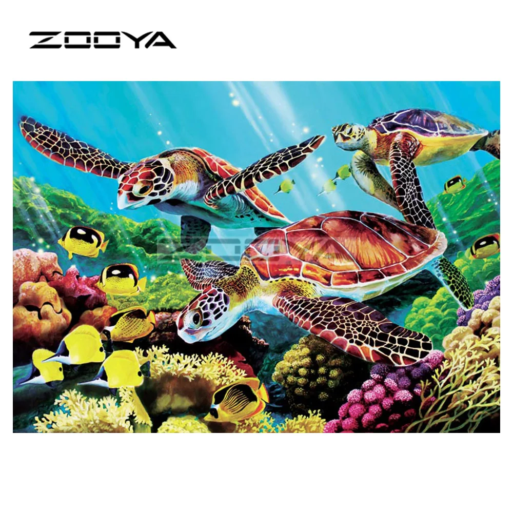 ZOOYA 5D DIY Алмазная вышивка подводного мира черепахи и рыбы Картина Вышивка крестом