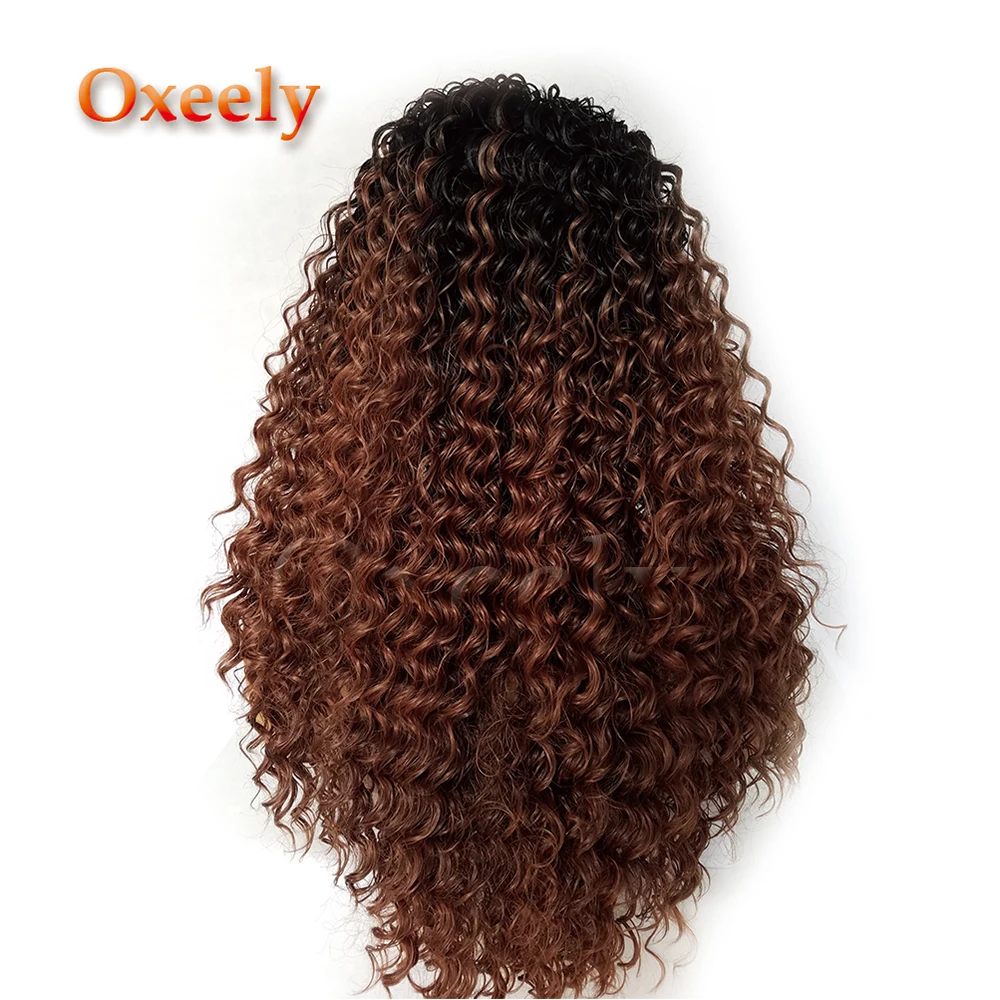 Oxeely Kinky Curl Синтетические волосы на кружеве Искусственные парики Ombre волос#30 Цвет волос черный корни тепла Resisitant натуральный