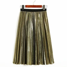 Новая осенняя короткая юбка в европейском и американском стиле, яркая желтая кружевная плиссированная юбка с металлическим принтом, длинная шелковая юбка