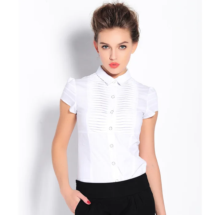 2020 Summer Fashion Double-layer Pleat FullShort Sleeves OL Body Conjoined Shirt Women Slim Office Lady Causal Shirts Blouses - 33007543739