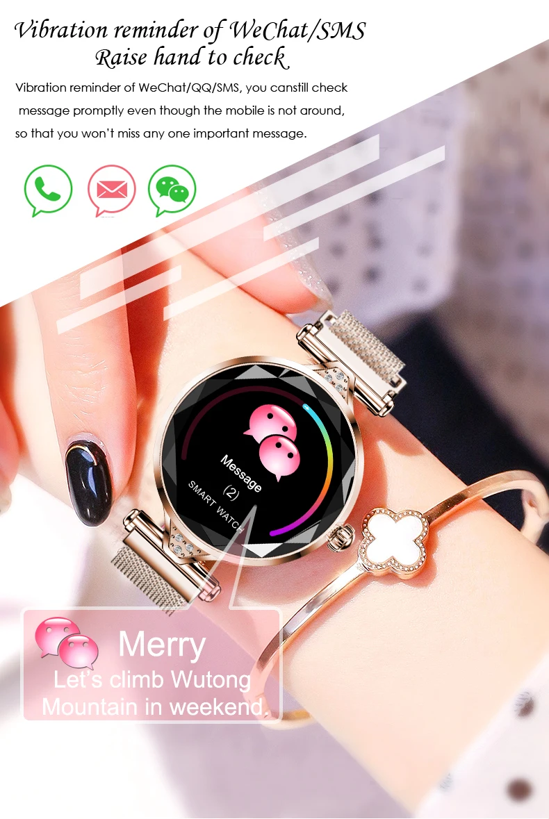 H1 Women Fashion Smartwatch Wearable Device Bluetooth Pedometer Heart Rate Monitor Smart Watch For AndroidIOS Smart Bracelet (6)