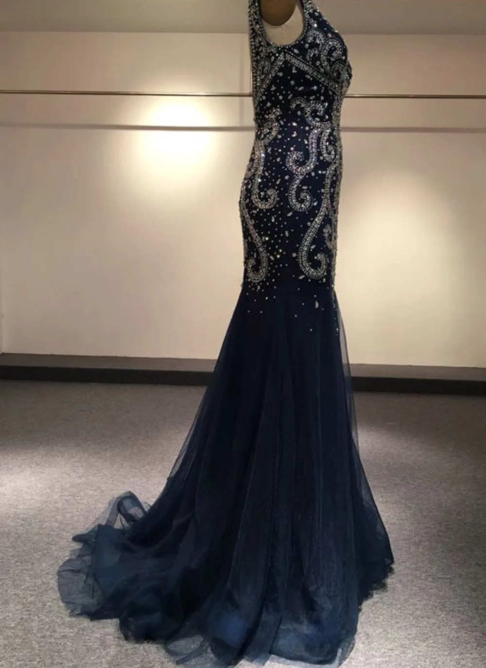 Luxury Mermaid Evening Dress Long 2018 Heavy Beaded Sleeveless Arabic Evening Gown Formal Party Dresses Open Back robe de soiree