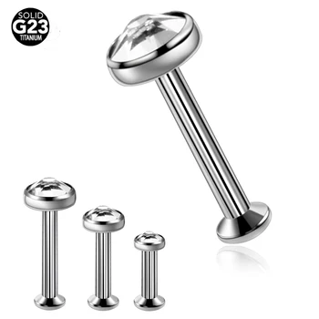 1pc 16G G23 Titanium internally threaded Gem Labret Lip Morne Rings Earrings Stud CZ Cartilage Tragus Piercings Body Jewelry