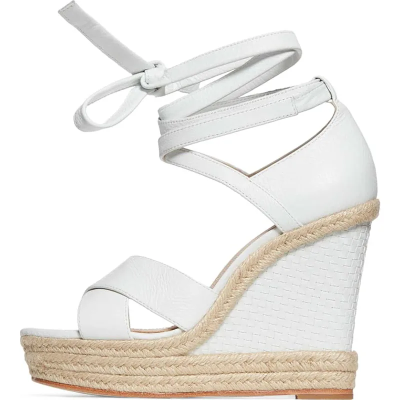 Rome Gladiator Solid White Lace-up Cross-Tied Platform Super High Wedges Heels Ankle-Wrap Leisure Fashion Concise Summer - Цвет: SO01