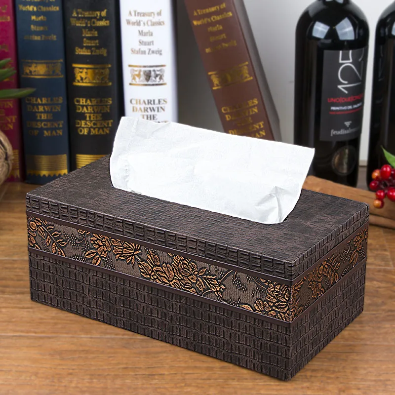 

Creative European fashion Retro Napkins holder vintage toilet paper PU leather wooden tissue box towel paper storage box