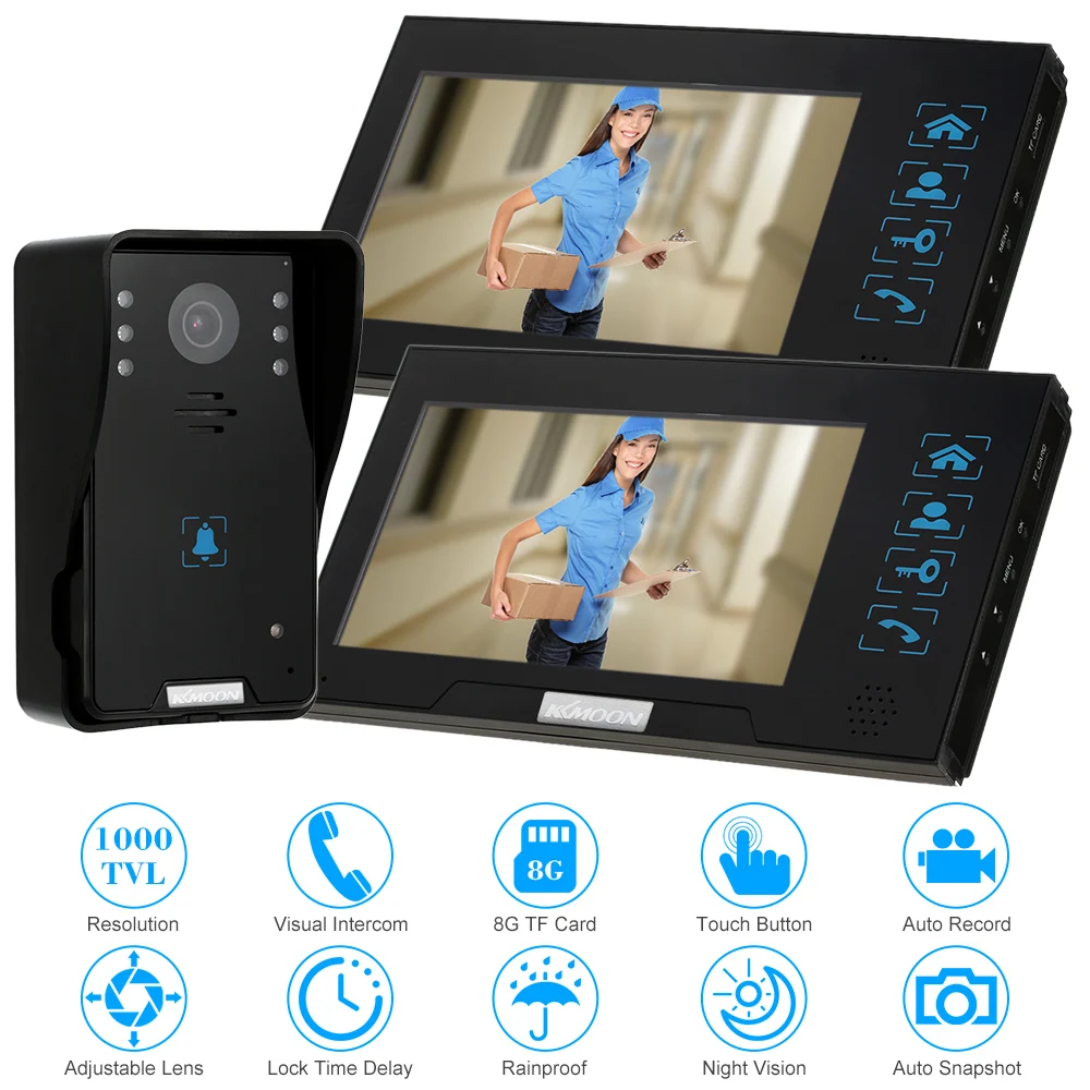 KKmoon 7" Wired Video Door Phone System Record Doorbell Rainproof IR Night Vision