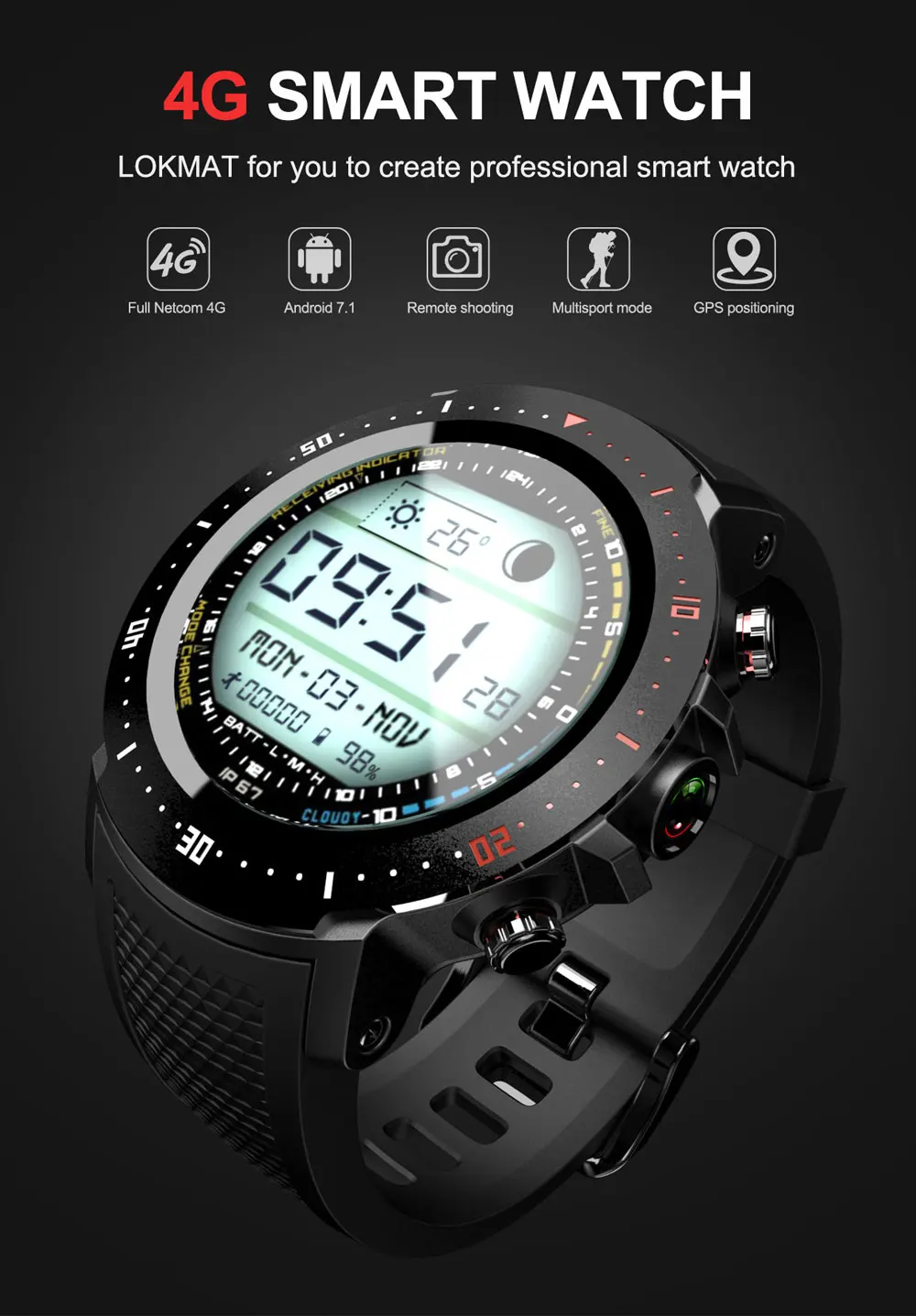 LOKMAT LK04 4G LTE умные часы для мужчин телефон smartwatch gps часы Nano SIM WiFi BT4.0 IP67 Водонепроницаемый сердечный ритм для Android iOS Новинка