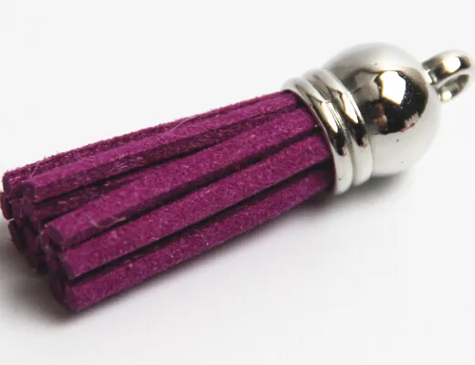 10 шт./лот, серебристая Кепка 38 мм(1,49 дюйма), кожаная кисточка для брелка, украшение для ключей, сделай сам, фиолетовая сумка borlas de color es - Цвет: 13