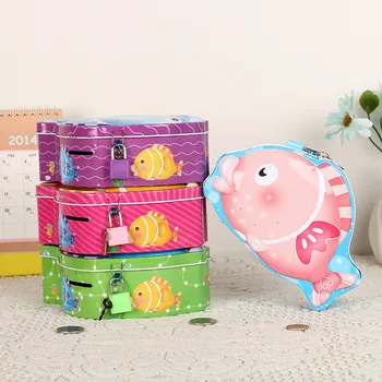

Cute Fish Piggy Bank With Lock Metal Girl Boys Metal Saving Box Mini Size Money Boxes Coins Creative Christmas Gift Money Boxes