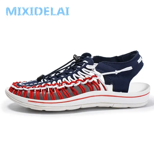 MIXIDELAI 남성용 통기성 야외 샌들, 핸드메이드 직조 디자인, 캐주얼 비치 슈즈, 빅 사이즈 47, 여름 패션 2