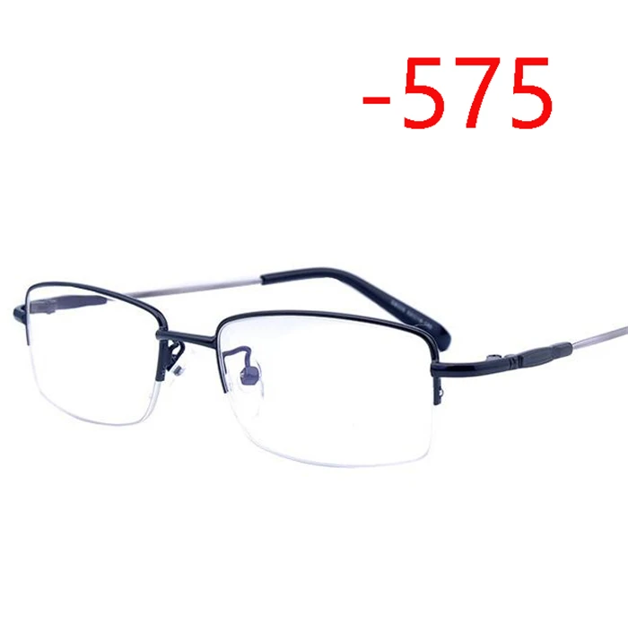 100-125-150-175-200 до-600 полуоправа очки для близорукости модные сверхлегкие металлические квадратные мужские близорукие очки - Цвет оправы: Myopia 575