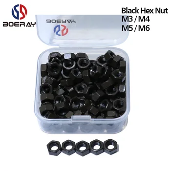 

Boerray 100pcs Black Carbon Steel M3 M4 M5 M6 Thread Hex Nuts