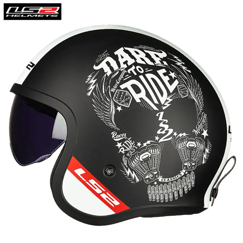 LS2 Spitfire OF599 реактивный мотоциклетный шлем 3/4 Cruiser Touring скутер Casco Moto Casque cask Capacetes De Motociclista - Цвет: Inky Black White