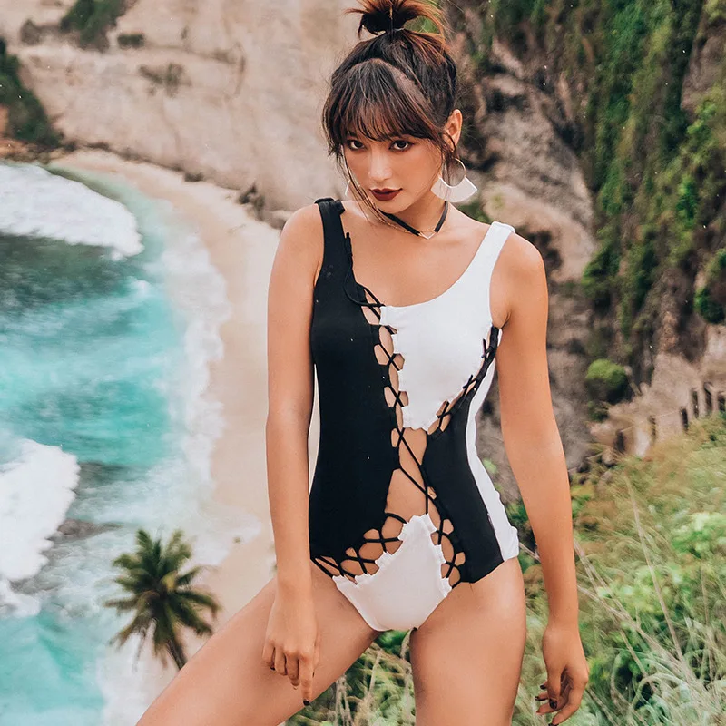 red black and white swimsuit