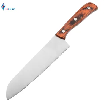 

Upspirit 8" Saw Tooth Frozen Meat Slicing Chef Knife Wood Handle Kitchen Knives Serrated Bread Cleaver Stainless Steel Cutter
