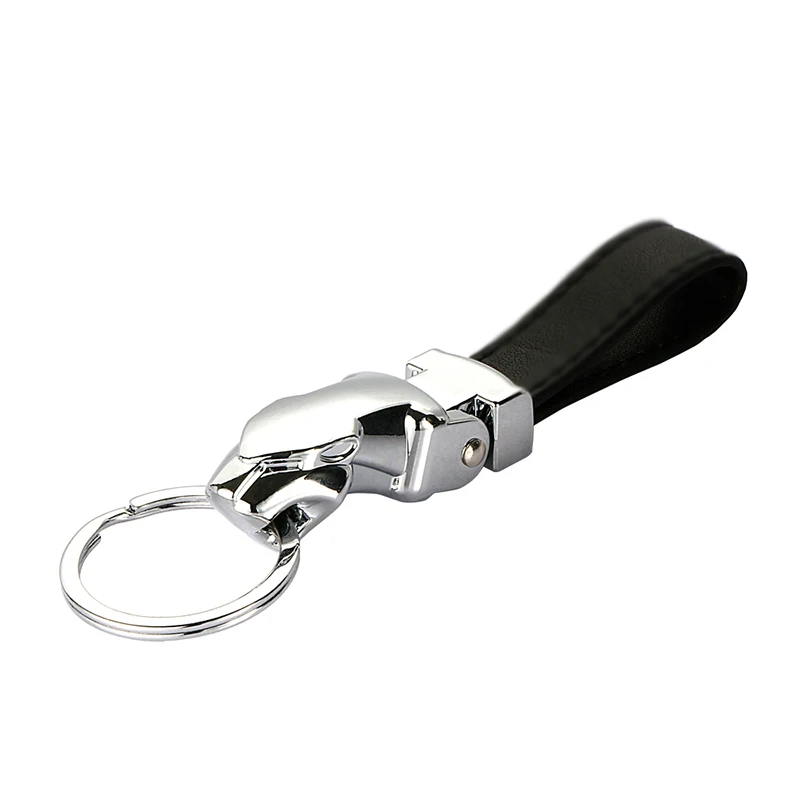 

Metal Black Leather Keychain Leopard Charm Key chain Jaguar Car Brand Logo Key Holder Ring Accessories Advertising Gift