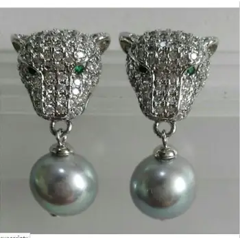 

charming 10-11 mm tahitian round grey pearl earring