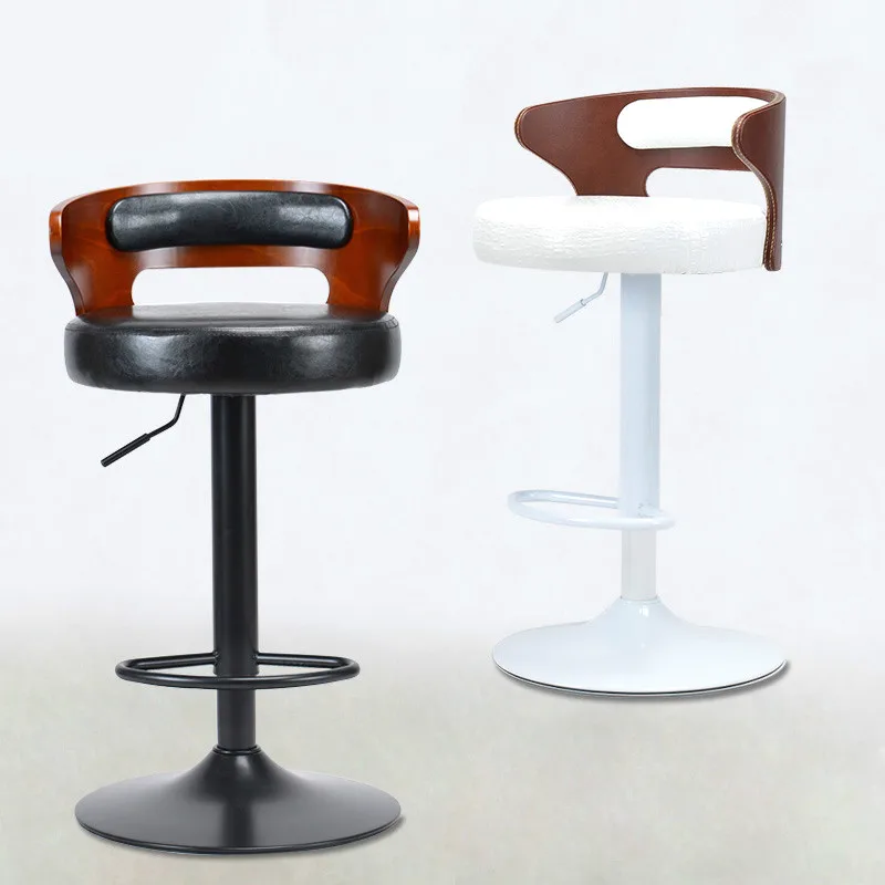 Simple Metal & Wooden Bar Chair Lifting Swivel Bar Stool with Footrest Natural Retro Design Adjustable Height Reception Chair Simple Metal & Wooden Bar Chair Lifting Swivel Bar Stool with Footrest Natural Retro Design Adjustable Height Reception Chair