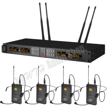 激安 プロ Uhf ワイヤレスマイクシステム 4 チャンネル 4 ヘッドヘッドセットを装着コンデンサーコードレスマイクマイクヘッドセットと受信機