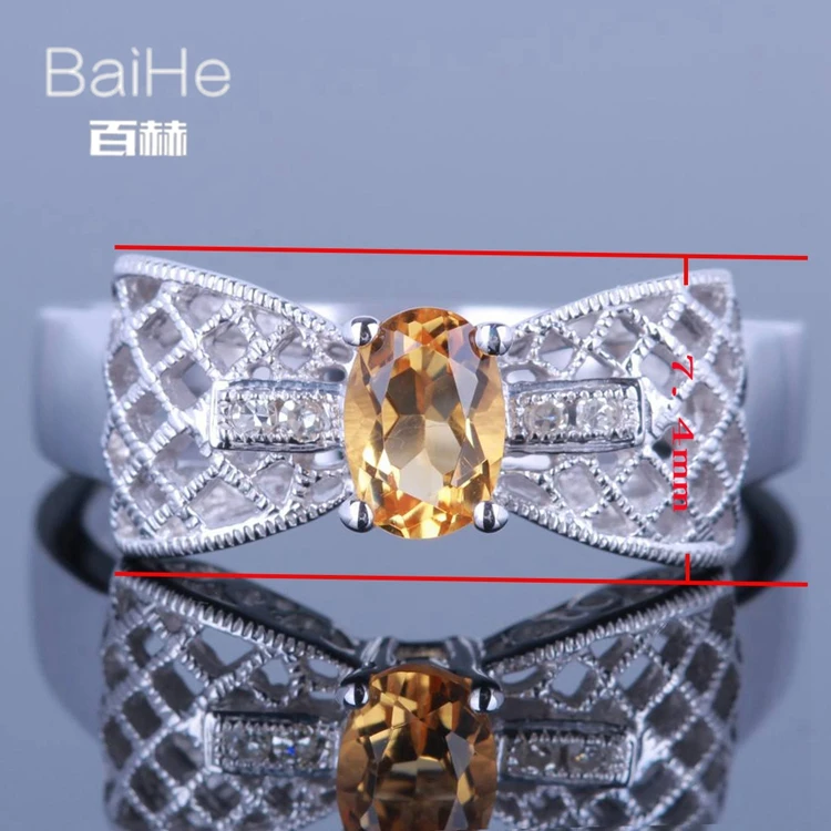 BAIHE Solid 14 K белое золото(AU585) 0.6CT Сертифицированный Овальный Безупречный настоящий цитрин свадебные женские модные ювелирные изделия кольцо
