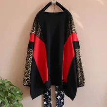 Красная Лоскутная Большая рубашка Базовая рубашка свободного покроя весна хлопок Мешковатые плюс размер хлопок o-образным вырезом длинный рукав футболка Бюст 168 см