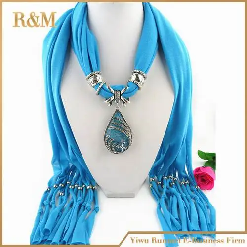 [RUNMEIFA] Модный Ювелирный вязаный женский шарф с бусинами, высококачественный шелковый шарф, классический дизайн, одноцветная Женская шаль, шарф с подвеской - Цвет: 3
