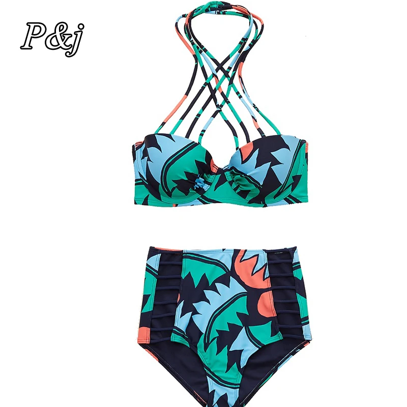 

P&j New Female 2017 Bikinis Padded Swimwear suits Swimsuit Lady Print swimwear Sexy Women Bandage Bikini Set Woman Bathing suit