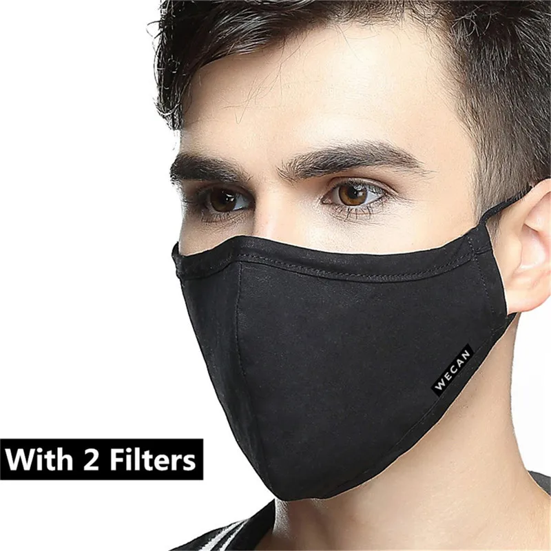 1 шт. Новое поступление N95 маска хлопковая маска для губ против пыли Тканевая маска респиратор с 2 фильтрующими тканевыми противопылевыми масками - Цвет: Men-Black