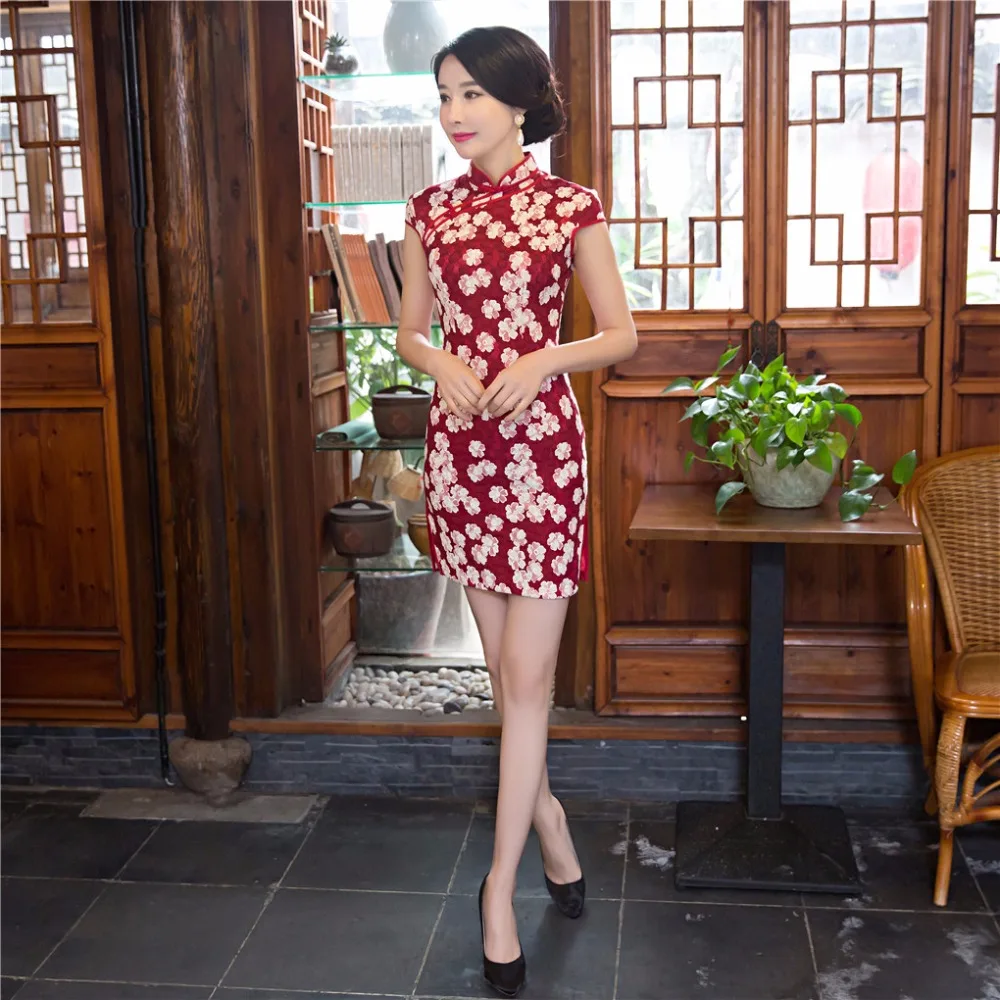 Смесь хлопка короткий рукав платье Чонсам Китая платье Ци Пао Чино Современные платья Цветочные Qipao для женщин