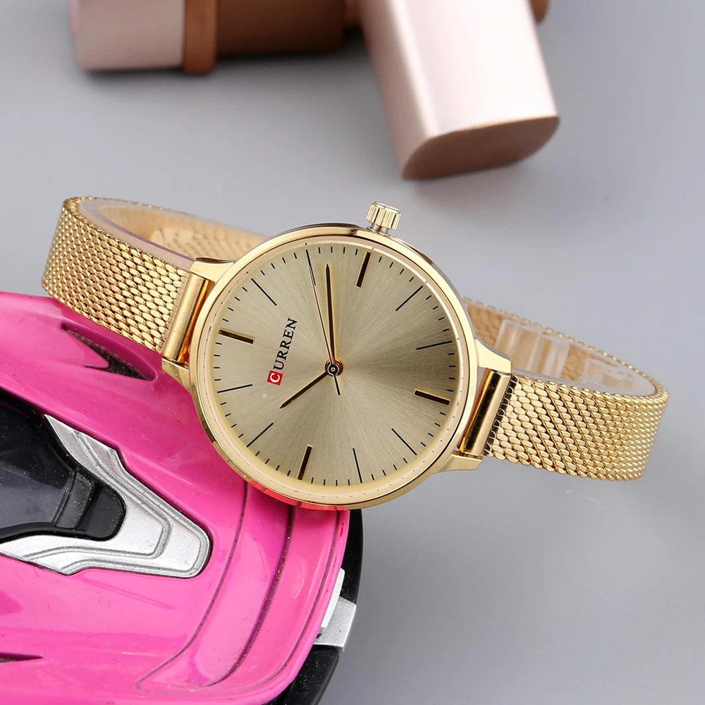 hot fashion quartz watch for women casual ladies watch free shipping waterproof elegant golden steel mesh band (39)