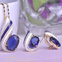 Valentine s Gift Sapphire Dubai Jewellery Sets Ceramic Thread Thin Necklace Pingente Max Brincos Rhinestone Prong