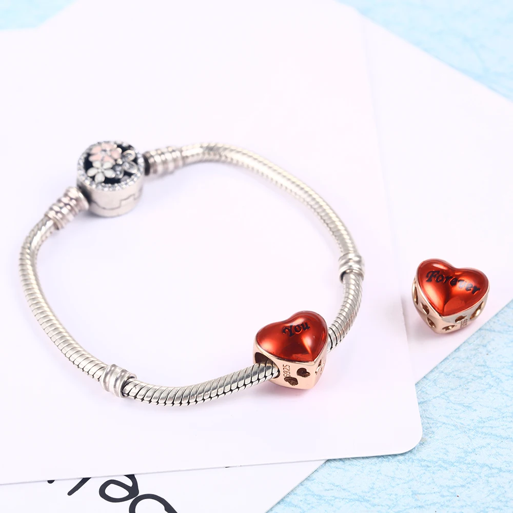 RainMarch Fits Pandora Charms Bracelets Original 925 Silver Charms Wholesale Red Heart Beads Women Jewelry Making Dropshipping (4)