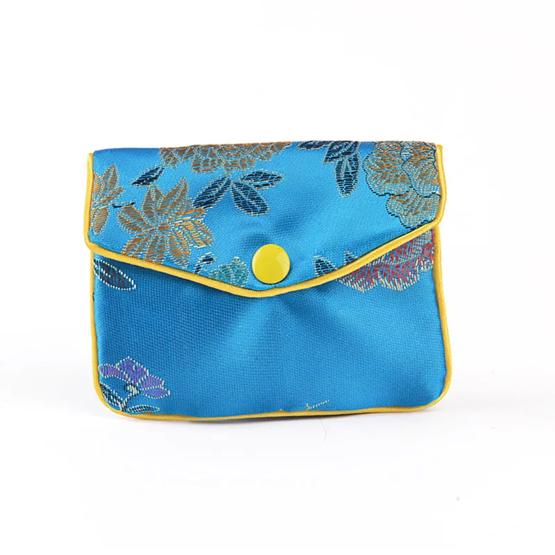 Дешевые небольшая сумка на молнии китайский шелк Ювелирные изделия Чехол цветочный кредитные держатель для карт женщина мини монет сумка 6x8x10 10x12 см 120 шт./лот - Цвет: sky blue