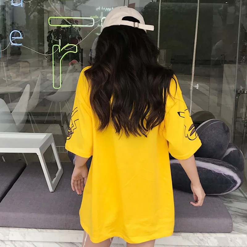 Корейская модная Свободная Женская футболка с мультяшным принтом, летняя футболка Harajuku Kawaii Hong Kong BF с короткими рукавами, футболка для школьниц, одежда