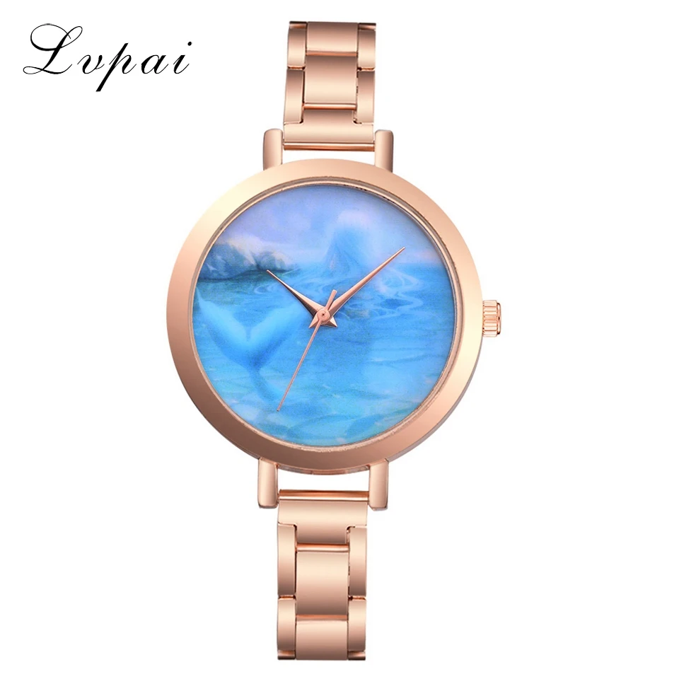 

Lvpai Rose Gold Watches Women Stainless Steel Sport Watches Blue Ocean Mermaid Ladies Fashion Luxury Dress Quartz Watch LP372