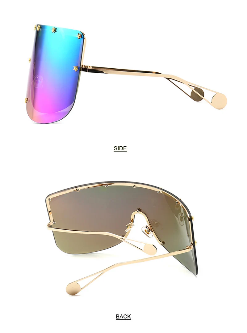 SHAUNA Oversize One Piece Cover men sunglasses steampunk Women Five-Points Star glasses punk Champagne Windproof Shades Men