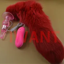Red Fox Tail Anal Plug In Adult Game For Couples 10 Speed Vibrating Anal Beads Butt