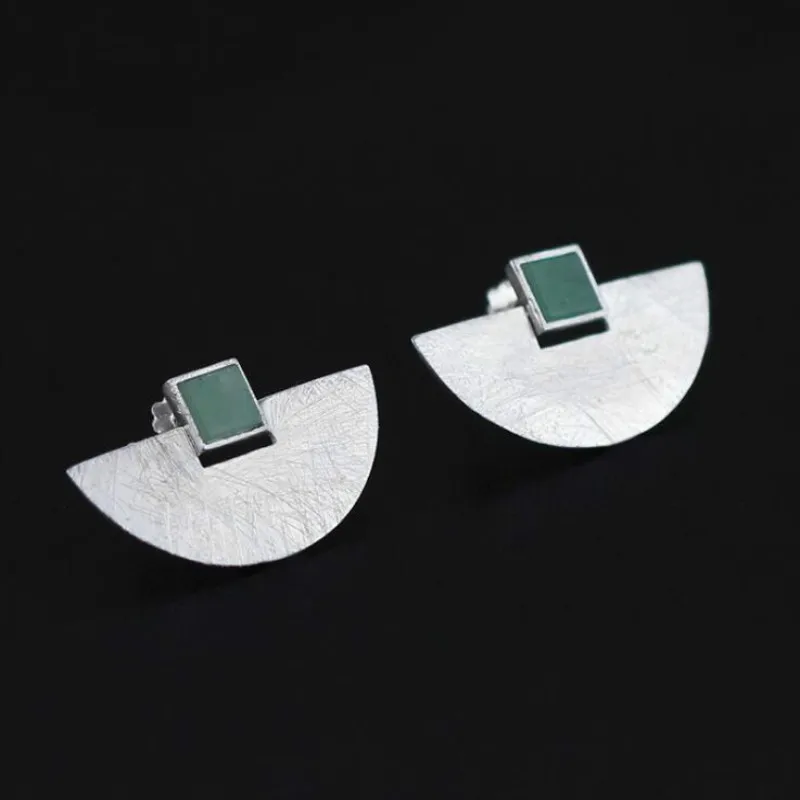 

JINSE Real 925 Sterling Silver Natural Stone Handmade Fine Jewelry Luxury and Simple Fashion Stud Earrings for Women Brincos