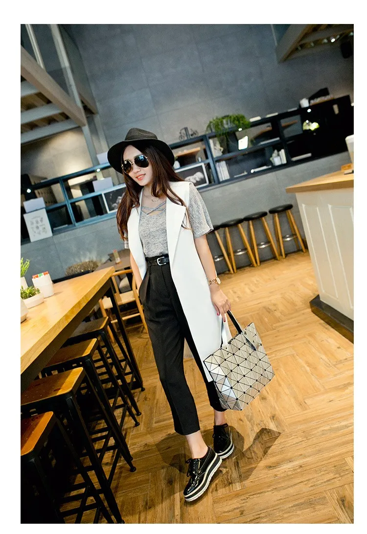 Deformable Women Handbag Geometry Quilted Plaid Mosaic Sequins Mirror Shoulder Tote Bag BaoBao Lattice Laser Foldable PU Bag (7)