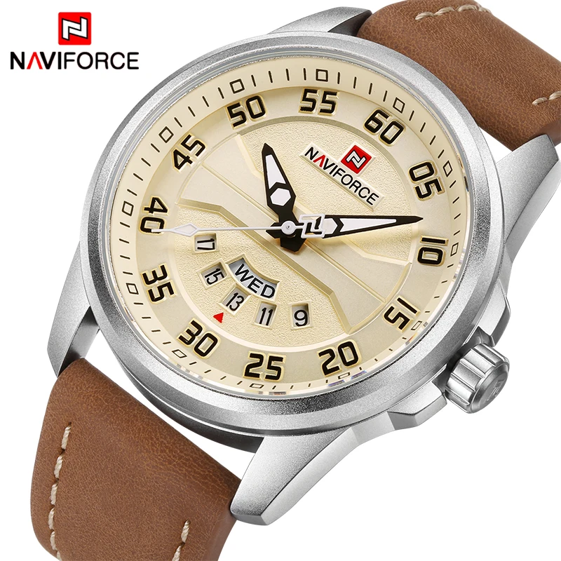 Online NAVIFORCE Luxus Marke Männer Armee Militär Uhren männer Quarz Datum Uhr mLeather Wasserdichte Sport Uhr Relogio Masculino